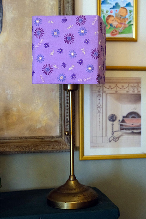 Okhai "Lilac Waltz" Hand-Embroidery and Mirrorwork Pure Cotton Beige Lampshade