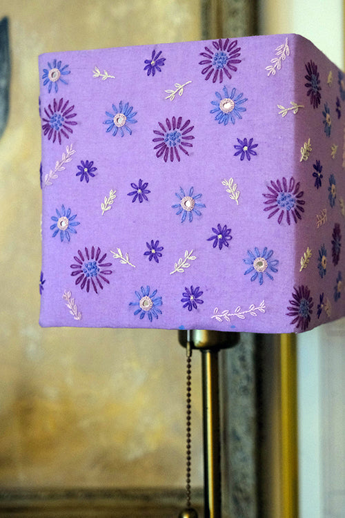 Okhai "Lilac Waltz" Hand-Embroidery and Mirrorwork Pure Cotton Beige Lampshade