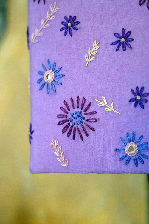 Okhai "Lilac Waltz" Hand-Embroidery and Mirrorwork Pure Cotton Beige Lampshade