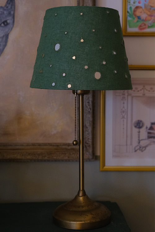 Okhai "Jaded Glow" Hand-Embroidered Mirror Work Pure Linen Green Lampshade