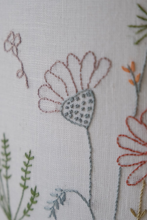 Okhai "Orchid Lane" Hand-Embroidered Pure Linen Off-White Lampshade