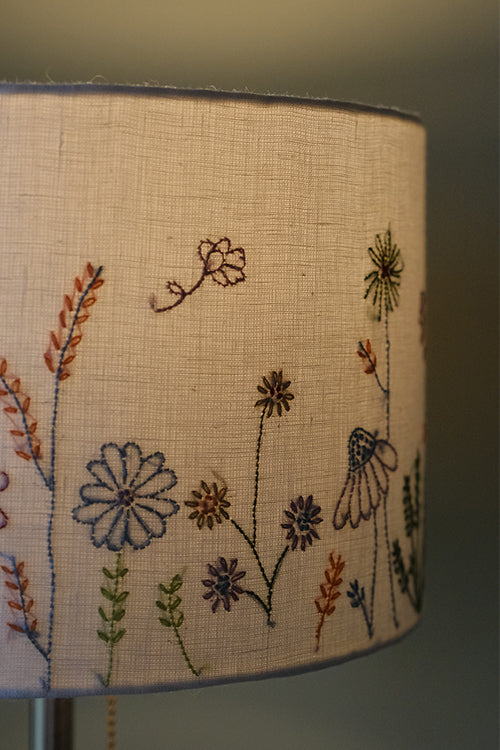Okhai "Orchid Lane" Hand-Embroidered Pure Linen Off-White Lampshade