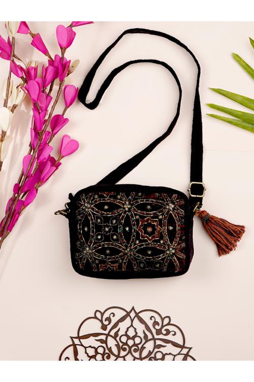 Craftroots Ajrakh Zardosi Sling Bag