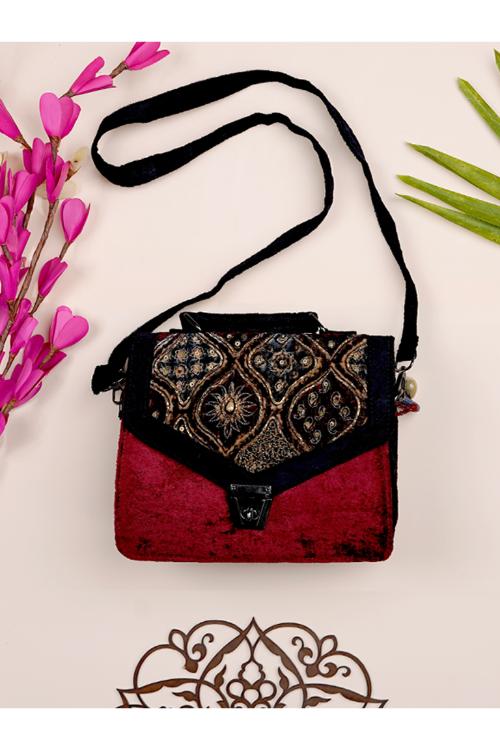 Craftroots Ajrakh With Zardosi Flap Sling Bag