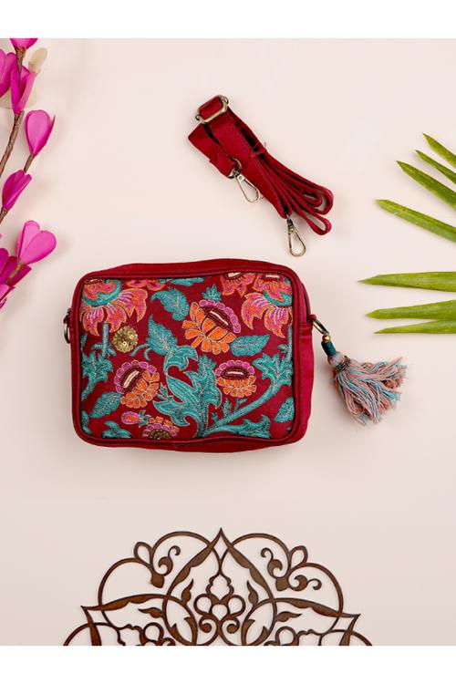 Craftroots Red Blooming Flower Sling Bag