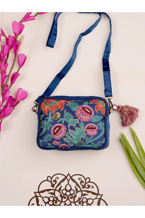Craftroots Blue Blooming Flower Sling Bag