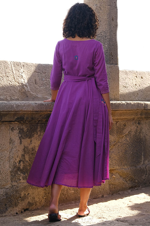 Okhai "Magical Amethyst" Hand Embroidered Pure Cotton Mul Flared Dress