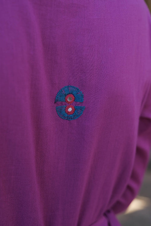 Okhai "Magical Amethyst" Hand Embroidered Pure Cotton Mul Flared Dress