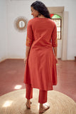 Okhai 'Mystic Dusk' Hand Embroidered Mirror Work Pure Cotton Long Kurta Pant Set | Rescue