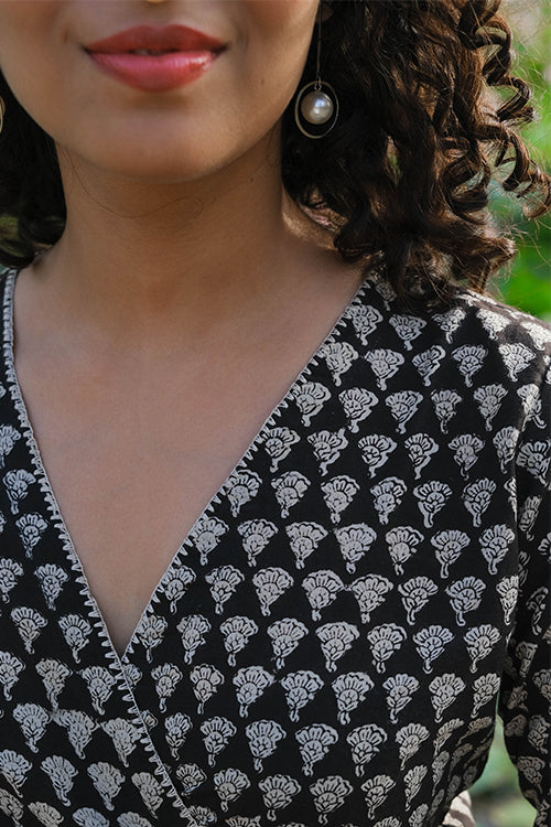 Okhai "Sand Dunes"Hand Embroidered Handblock Printed Pure Cotton Wrap Top