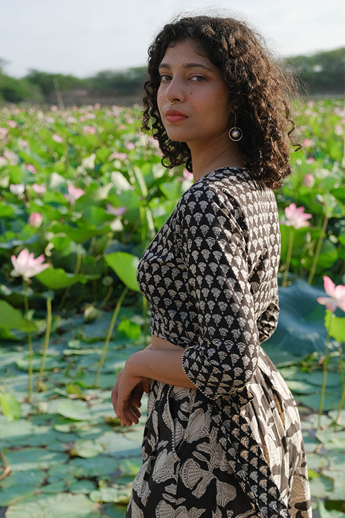 Okhai "Sand Dunes"Hand Embroidered Handblock Printed Pure Cotton Wrap Top