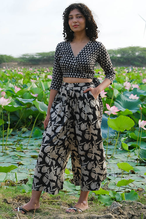 Okhai "Sand Dunes"Hand Embroidered Handblock Printed Pure Cotton Wrap Top