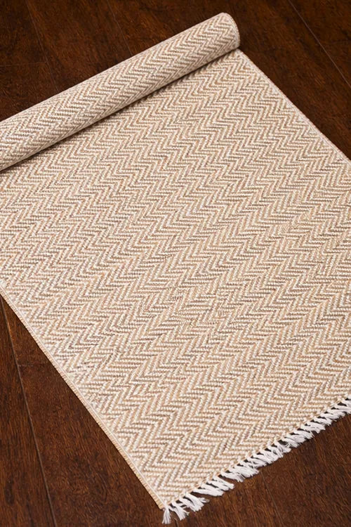 Dharini Madurkathi Tassel Chevron Floor Runner Ivory (2Ft X 6Ft)