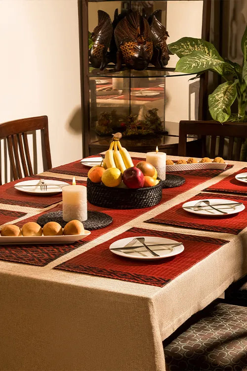 Dharini Masland Mats & Runner Set Red-Charcoal (Set Of 7)