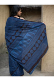 Exclusive Bagh Hand Block Printed Cotton Saree - Blue Zigzags