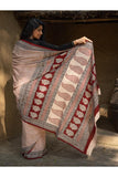 Exclusive Bagh Hand Block Printed Cotton Off-White, Black & Red Saree - Floret Buds