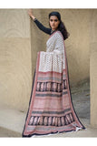 Exclusive Bagh Hand Block Printed Modal Silk Saree - Beige Florets