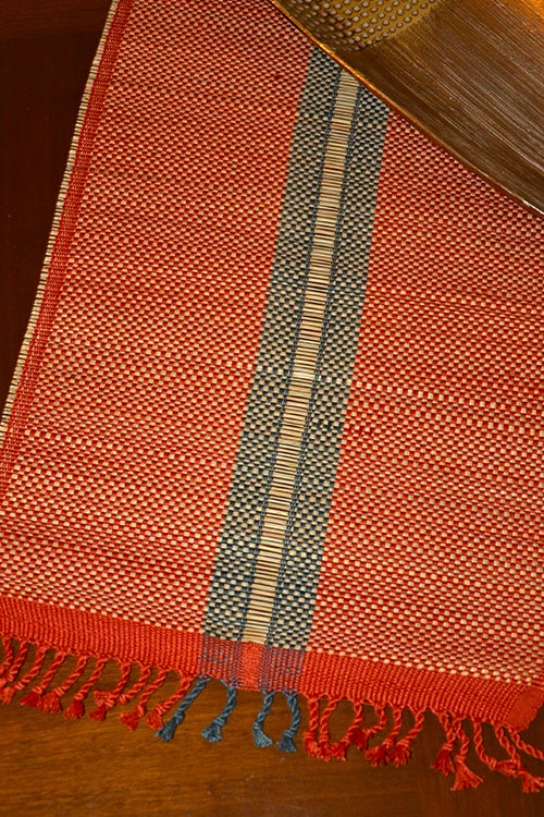 Dharini Madurkathi Striped Tassels Table Runner Large Rust Grey