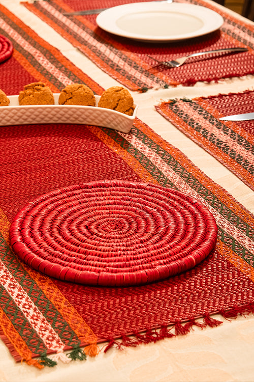 Dharini Madurkathi Tassels Placemats Maroon (Set of 6)