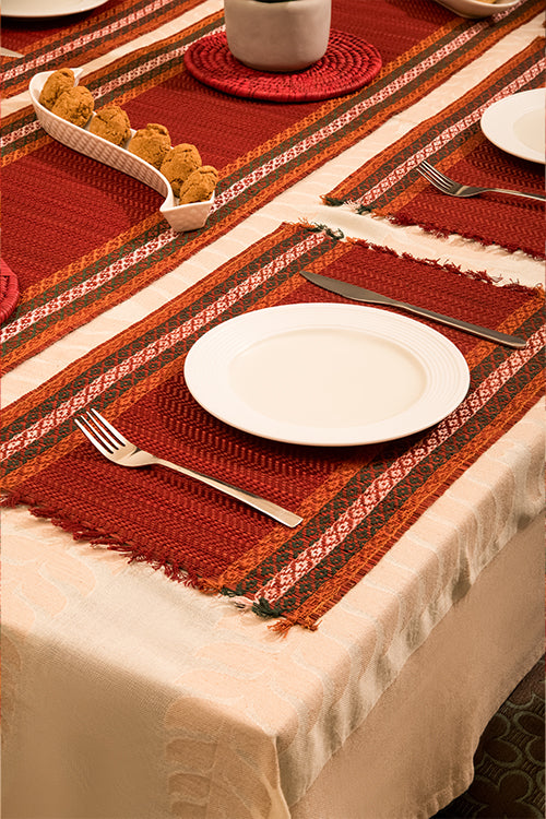 Dharini Madurkathi Tassels Placemats Maroon (Set of 6)