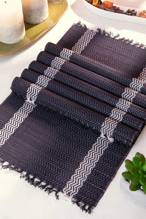 Dharini Madurkathi Tassels Placemats Charcoal (Set Of 6)