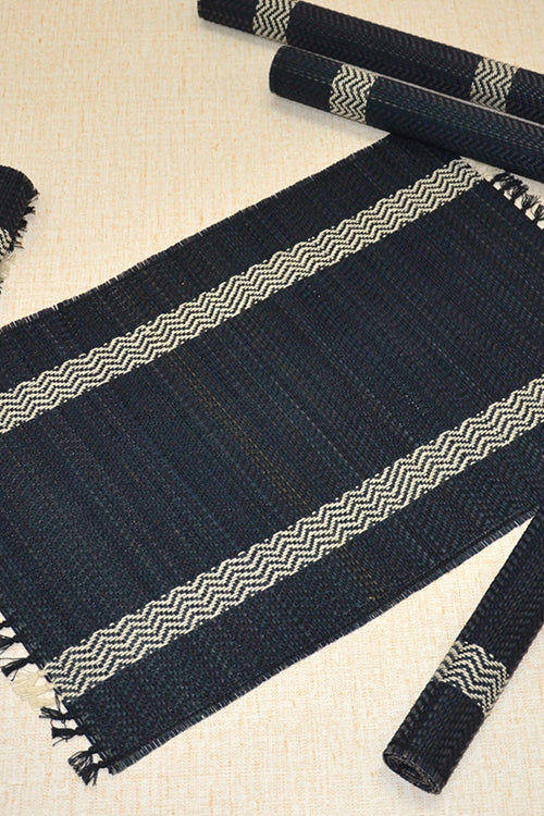 Dharini Madurkathi Tassels Placemats Charcoal (Set Of 6)