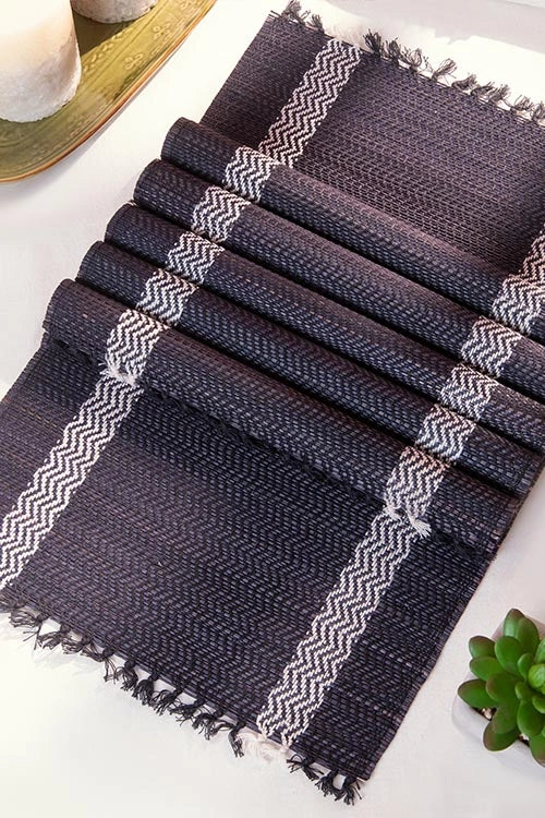 Dharini Madurkathi Tassels Placemats Charcoal (Set Of 6)