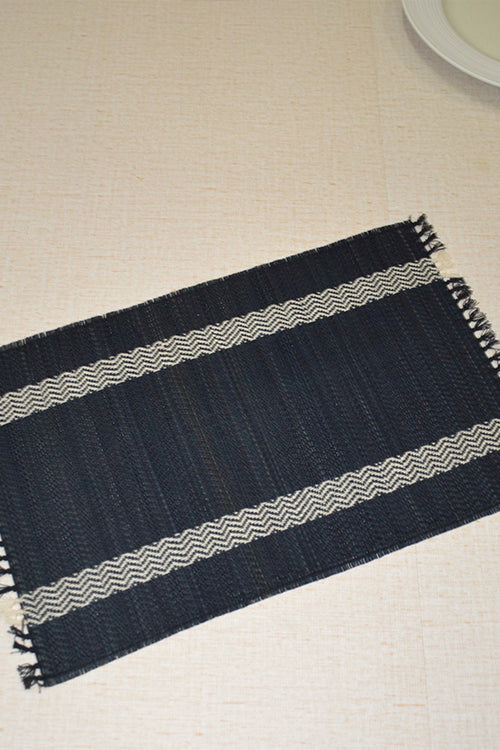 Dharini Madurkathi Tassels Placemats Charcoal (Set Of 6)