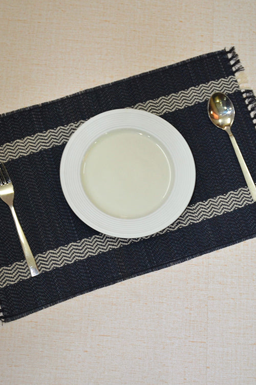 Dharini Madurkathi Tassels Placemats Charcoal (Set Of 6)