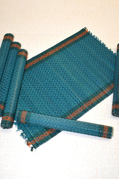 Dharini Madurkathi Tassels Placemats Teal Blue (Set Of 6)