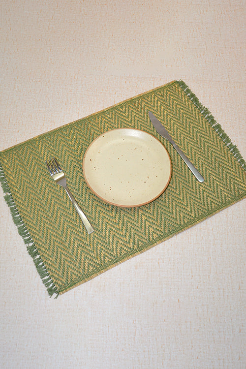 Dharini Madurkathi Chevron Tassels Placemats Sage Green (Set Of 6)