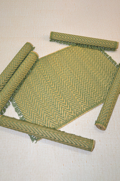 Dharini Madurkathi Chevron Tassels Placemats Sage Green (Set Of 6)