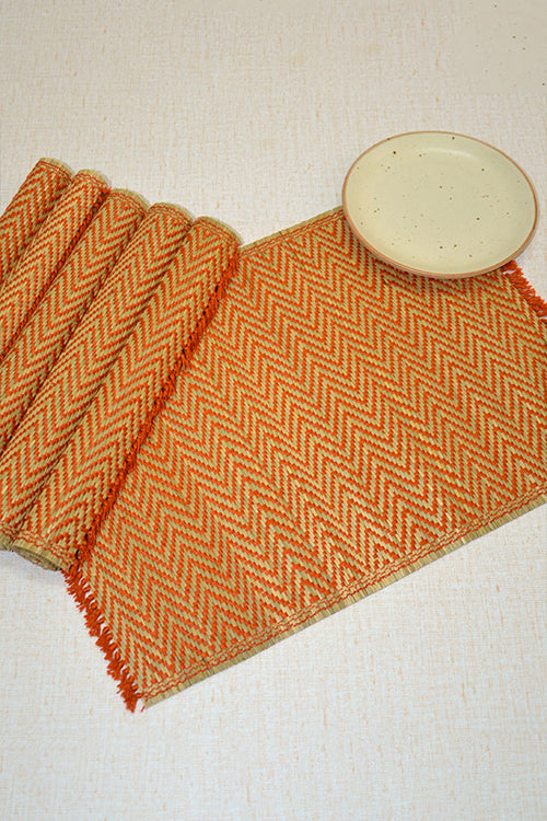 Dharini Madurkathi Chevron Tassels Placemats Rust (Set Of 6)