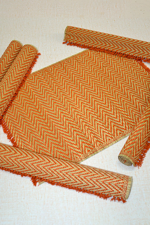 Dharini Madurkathi Chevron Tassels Placemats Rust (Set Of 6)