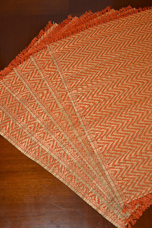 Dharini Madurkathi Chevron Tassels Placemats Rust (Set Of 6)