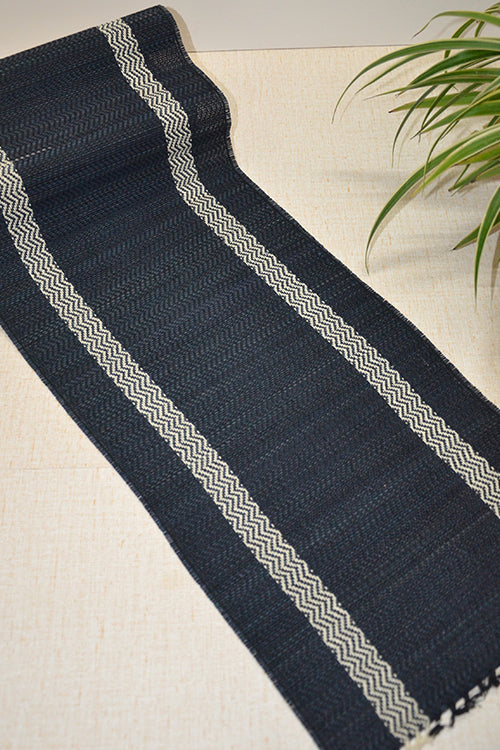 Dharini Madurkathi Tassels Table Runner Charcoal