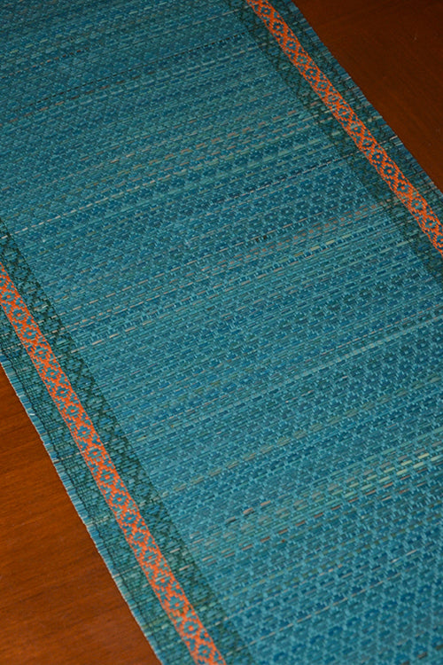 Dharini Madurkathi Tassels Table Runner Teal Blue