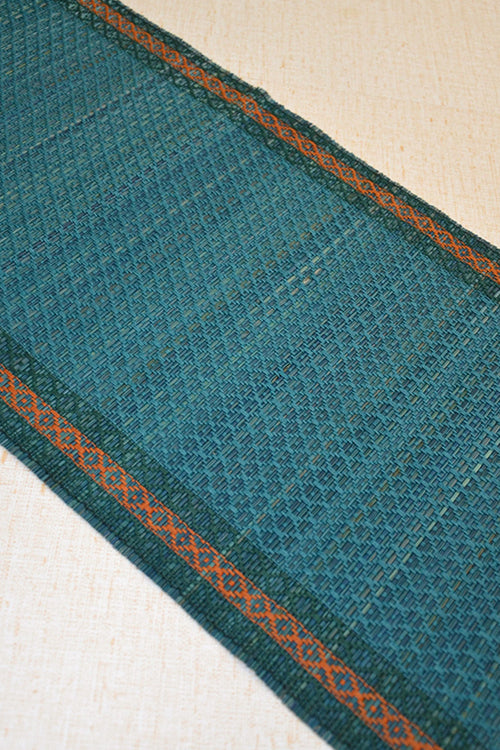 Dharini Madurkathi Tassels Table Runner Teal Blue