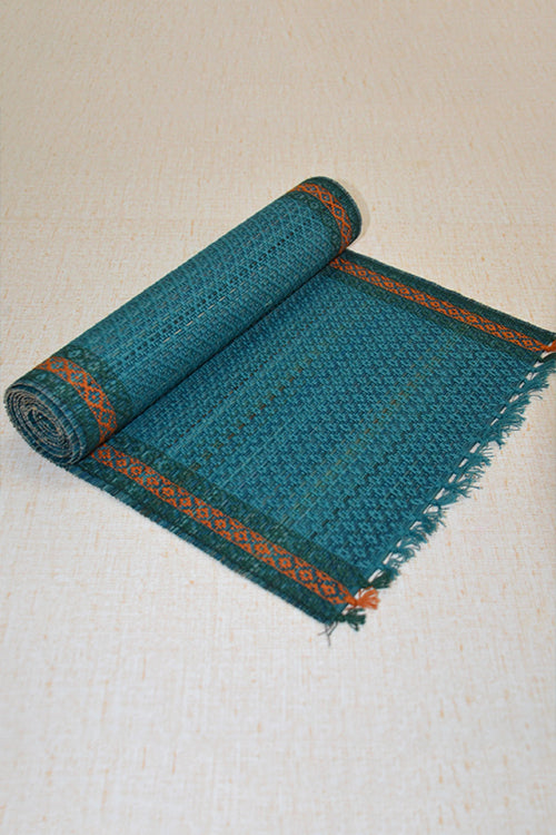 Dharini Madurkathi Tassels Table Runner Teal Blue
