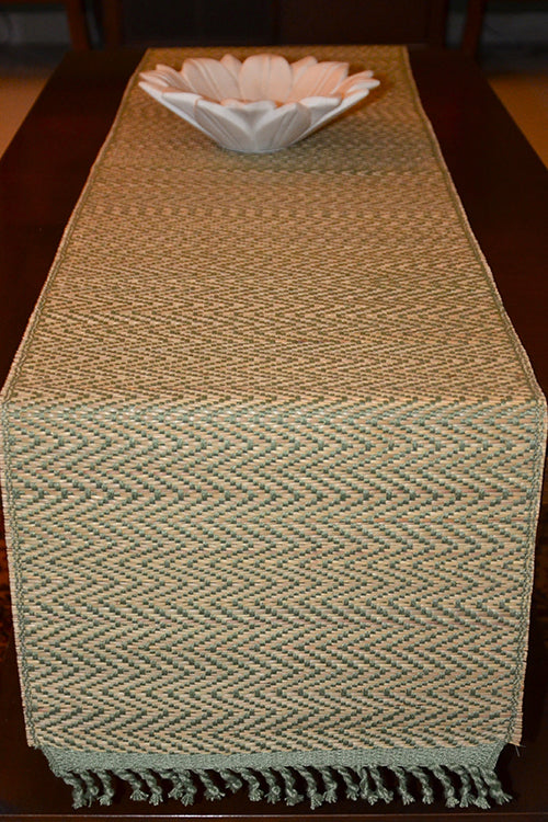 Dharini Madurkathi Tassels Chevron Table Runner Sage Green