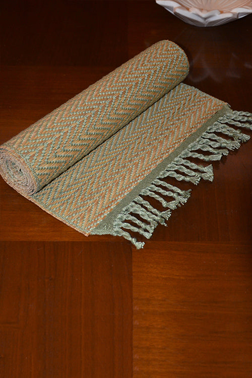 Dharini Madurkathi Tassels Chevron Table Runner Sage Green