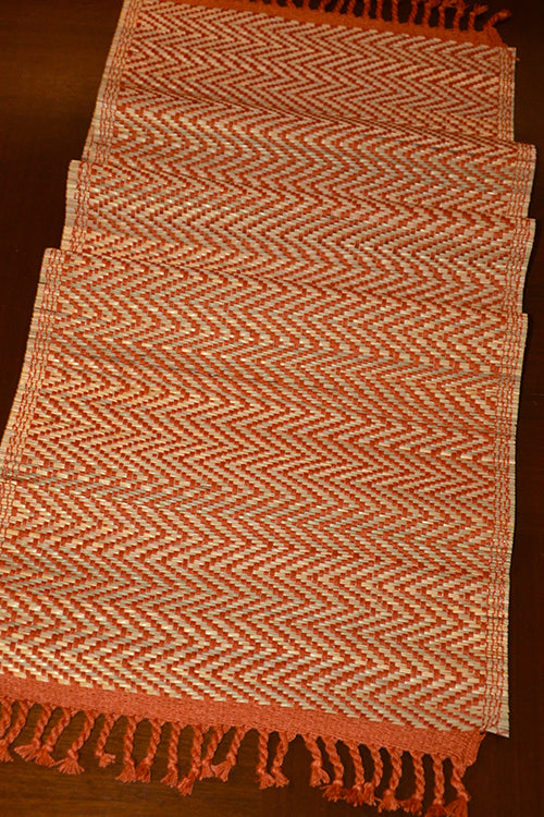 Dharini Madurkathi Tassels Chevron Table Runner Rust