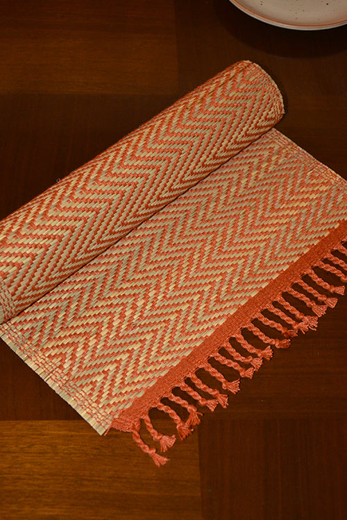 Dharini Madurkathi Tassels Chevron Table Runner Rust