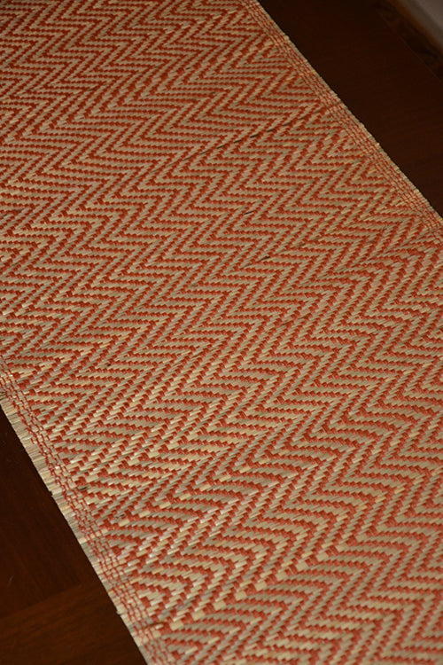 Dharini Madurkathi Tassels Chevron Table Runner Rust