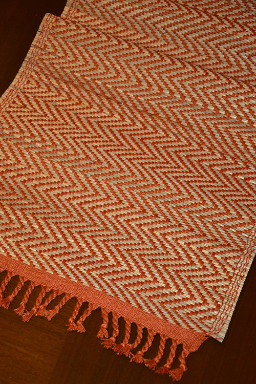Dharini Madurkathi Tassels Chevron Table Runner Rust