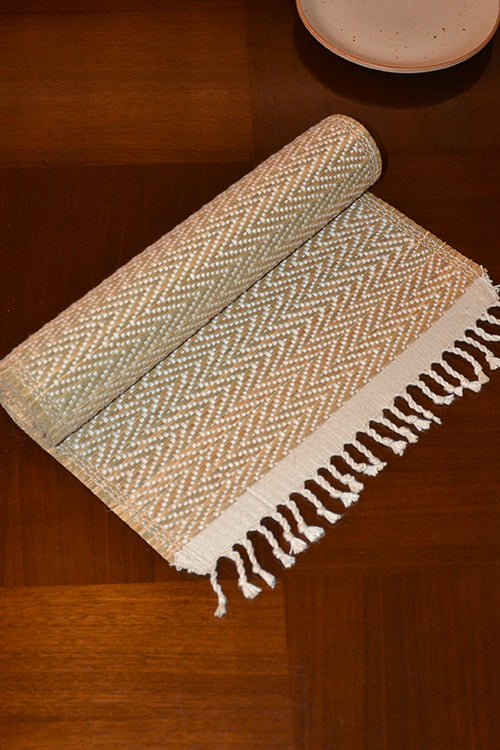 Dharini Madurkathi Tassels Chevron Table Runner Ivory