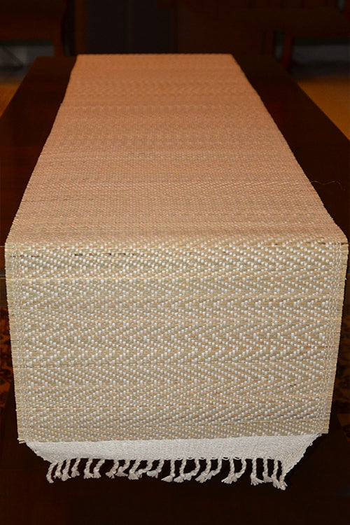 Dharini Madurkathi Tassels Chevron Table Runner Ivory