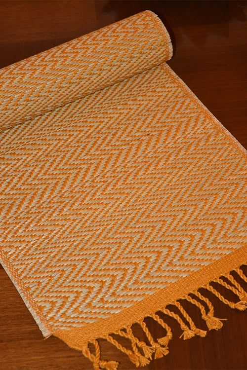 Dharini Madurkathi Chevron Tassels Table Runner Mustard Large