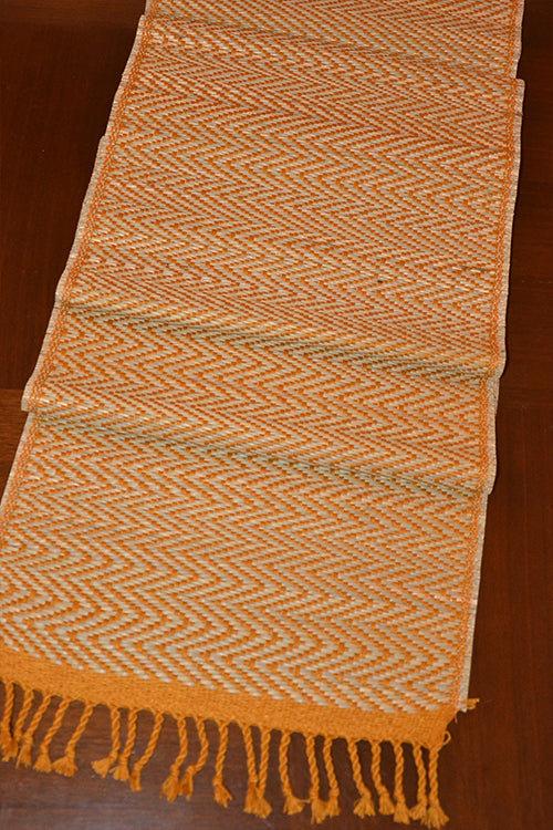 Dharini Madurkathi Chevron Tassels Table Runner Mustard Large