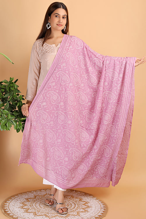 Shwet "Pestal Hues"  Move Chikankari Cotton  Dupatta